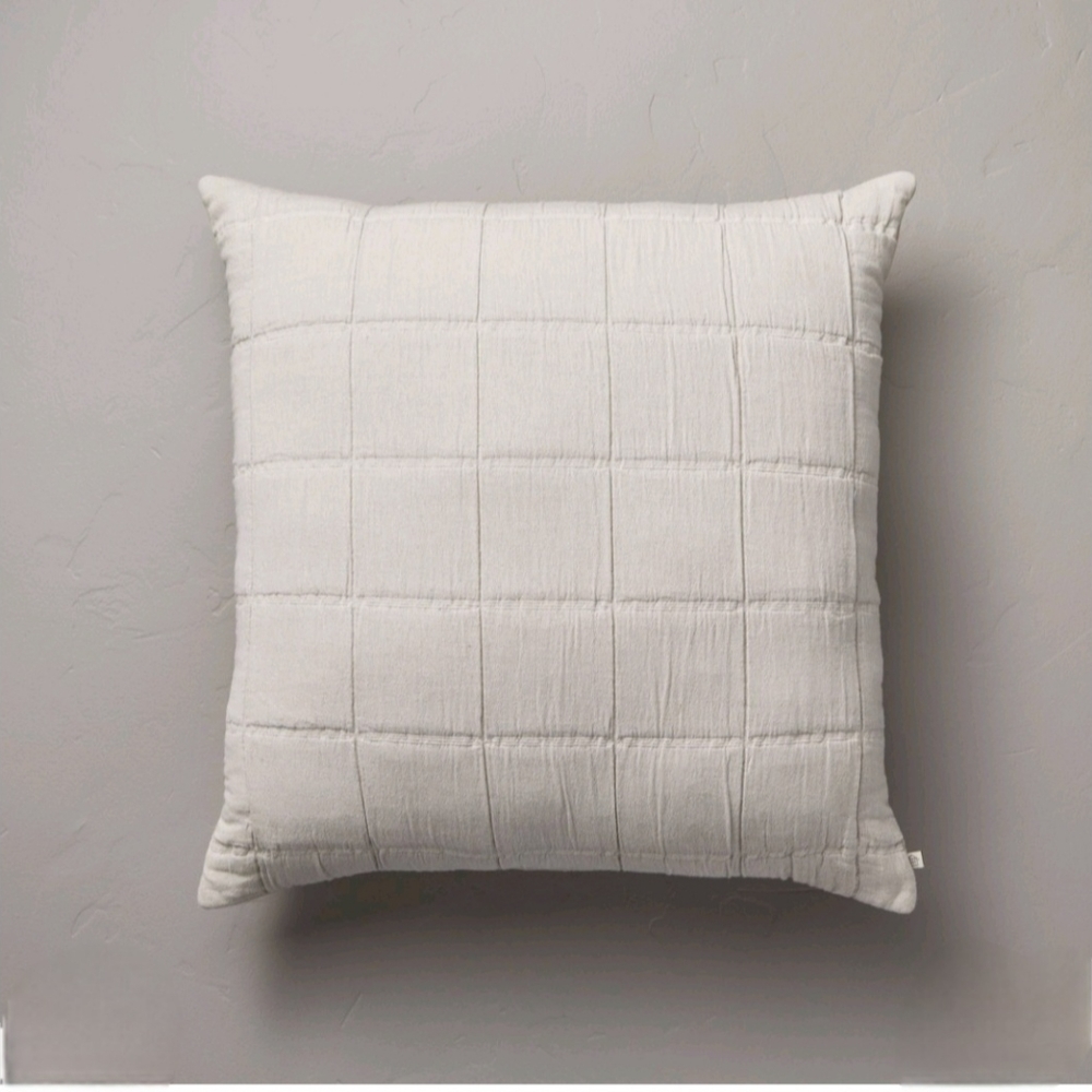 Hearth & Hand w Magnolia 26"x26" Grid Lines Matelassé Euro Bed PillowLight Gray